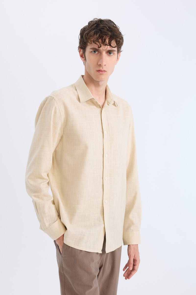DeFacto Beige Man Regular Fit Polo Collar Long Sleeve Shirt Casual - Image 3